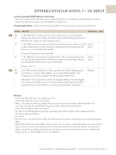 Im Beruf: Vorschriften und Regeln – Unterrichtsplan (Modul 7) 