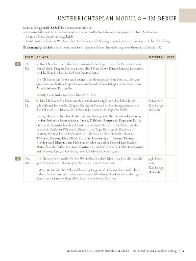 Im Beruf: Passende Kleidung – Unterrichtsplan (Modul 8)