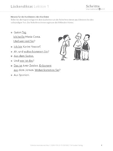 Lektion 1, Lückendiktat