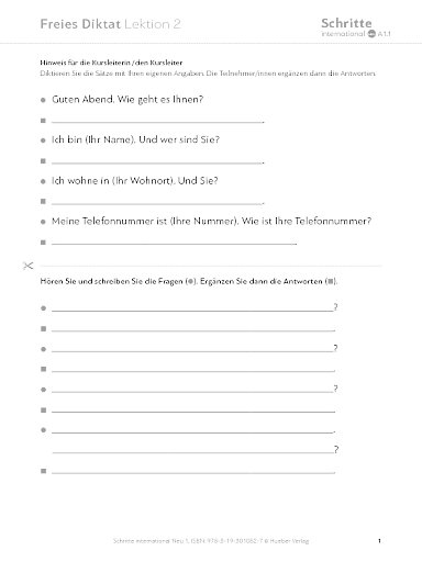 Lektion 2, Freies Diktat