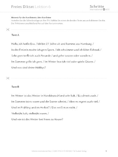 Lektion 6, Freies Diktat