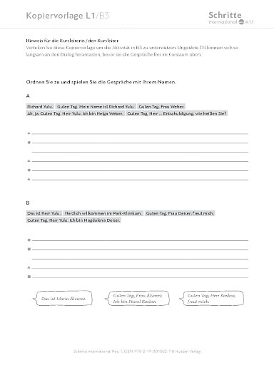 Kopiervorlage, Lektion 1, B3