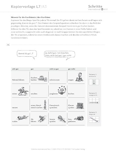 Kopiervorlage, Lektion 7, A3