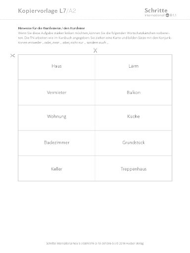 Kopiervorlage, Lektion 7, A2