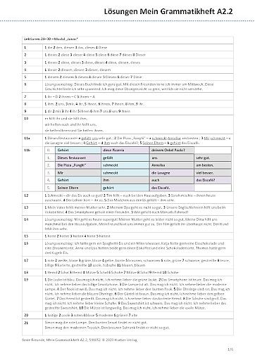Mein Grammatikheft A2.2 – Lösungen