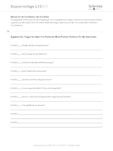 Kopiervorlage, Lektion 13, D3