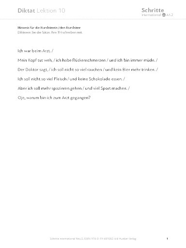 Lektion 10, Diktat