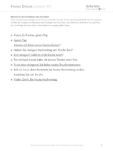 Lektion 10, Freies Diktat