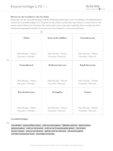 Kopiervorlage, Lektion 10, C4