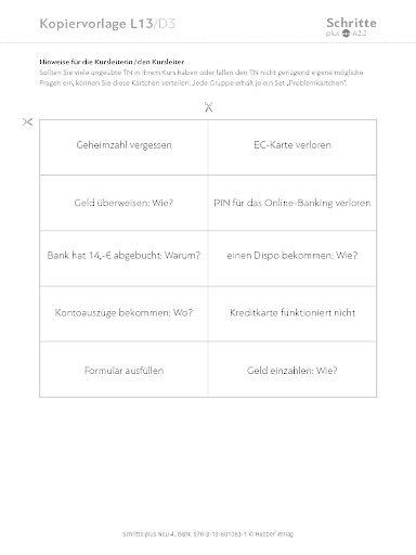 Kopiervorlage, Lektion 13, D3 