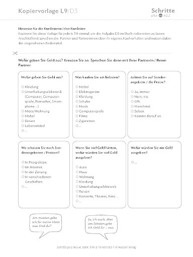 Kopiervorlage, Lektion 09, D3 