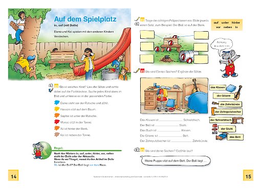 Wortschatzvertiefung und Grammatik: Auf dem Spielplatz – in, auf (mit Dativ)