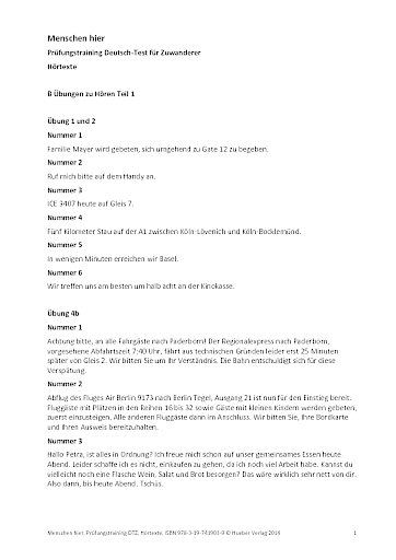 Transkriptionen: Prüfungstraining Deutsch-Test für Zuwanderer