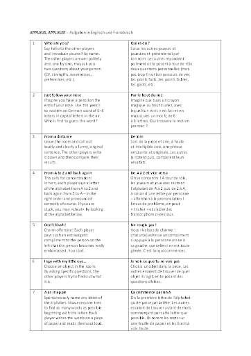 Aufgaben in Englisch und Französisch