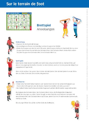 Arbeitsanweisung Brettspiel: Sur le terrain de foot