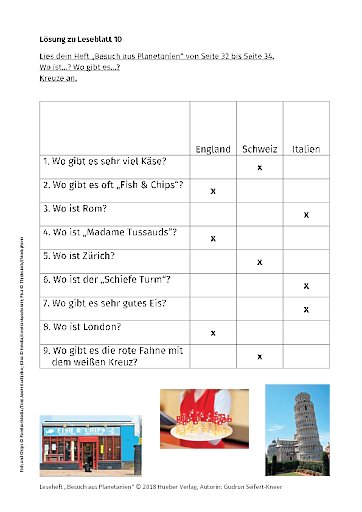 Besuch aus Planetanien – Lösungen zu Leseblatt 10