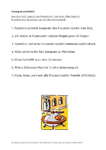 Besuch aus Planetanien – Lösungen zu Leseblatt 03