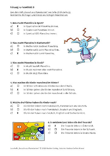Besuch aus Planetanien – Lösungen zu Leseblatt 06