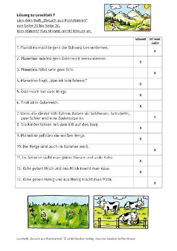 Besuch aus Planetanien – Lösungen zu Leseblatt 07