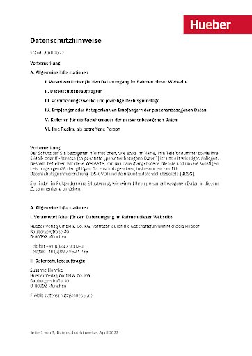 Hueber.de Datenschutzhinweise zum Ausdrucken
