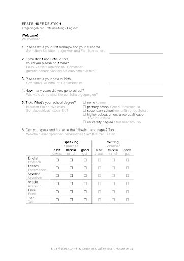 Fragebogen zur Ersteinstufung: Englisch