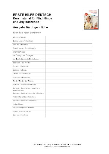 Lektionswortschatz zum Eintragen der eigenen Sprachversion