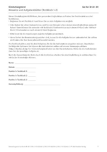 Einstufungstest A1 bis B1