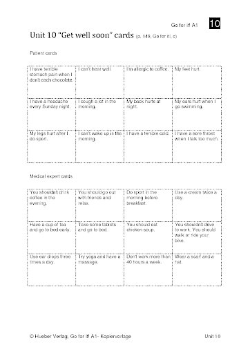 Lektion 10, Seite 149: “Get well soon“ cards