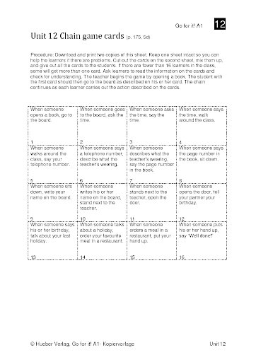 Lektion 12, Seite 175: Chain game cards