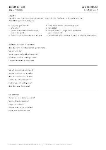 Kopiervorlage: Besuch bei Opa