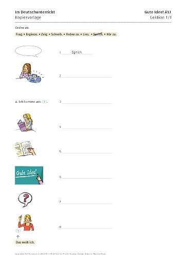Kopiervorlage: Im Deutschunterricht