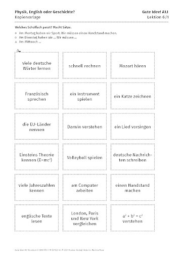 Kopiervorlage: Physik, Englisch oder Geschichte?