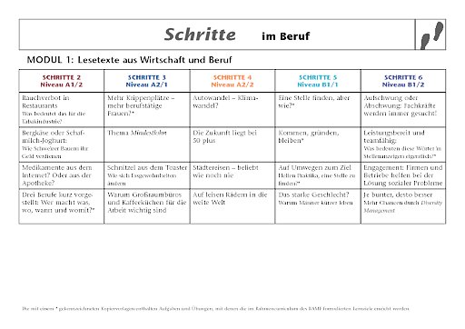 Schritte im Beruf - Inhaltsverzeichnis