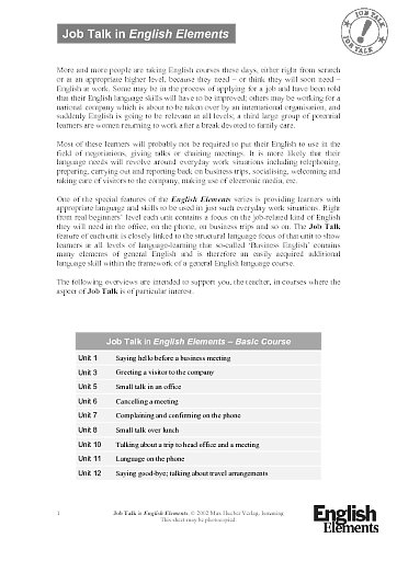 Job Talk in English Elements