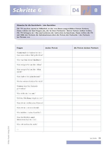 Kopiervorlage zu Lektion 8, D4