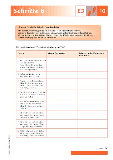 Kopiervorlage zu Lektion 10, E3