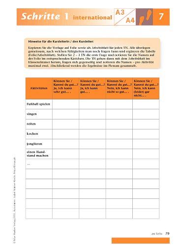 Kopiervorlage zu Lektion 7,  A3 - A4