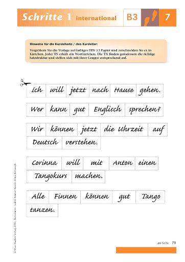 Kopiervorlage zu Lektion 7,  B3