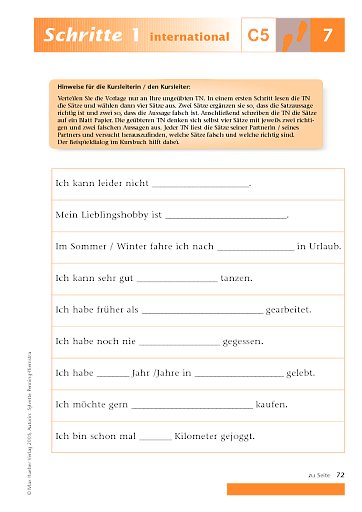 Kopiervorlage zu Lektion 7,  C5