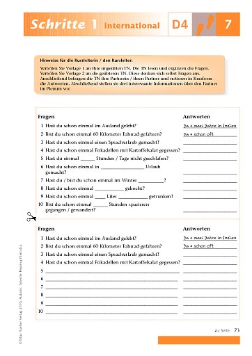 Kopiervorlage zu Lektion 7, D4