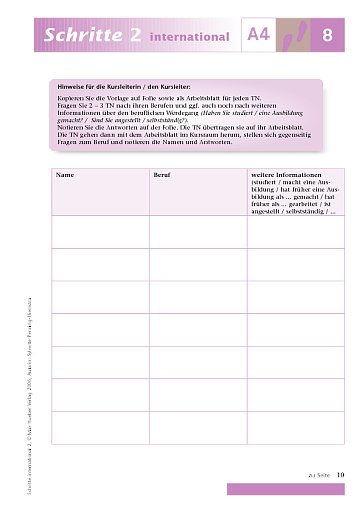 Kopiervorlage zu Lektion 8, A4