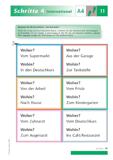 Kopiervorlage zu Lektion 11, A4