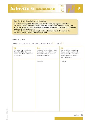 Kopiervorlage zu Lektion 9, D2, D3, D4