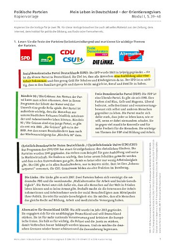 Kopiervorlage zu Modul I, S.39-40
