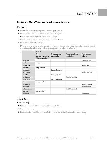 Lösungen und Liste unregelmäßiger Verben