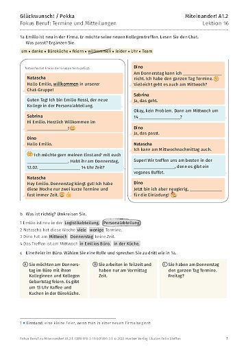 Fokus Beruf: Termine und Mitteilungen