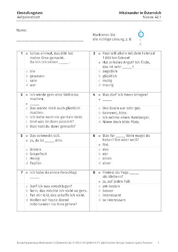 Einstufungstest – Aufgabenblatt