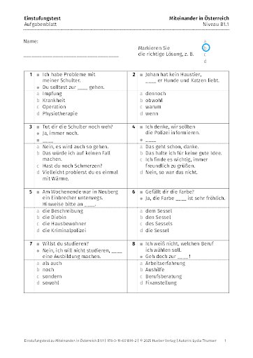 Einstufungstest – Aufgabenblatt