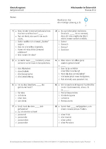 Einstufungstest – Aufgabenblatt