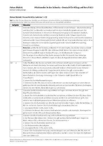 Unterrichtsplan (Fokus Dialekt)